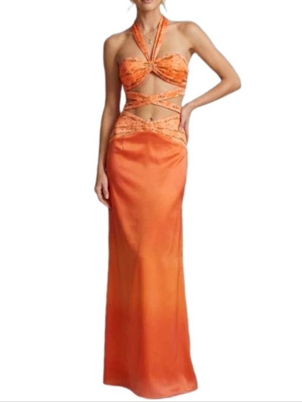 Xcite Dress Y2K Rare Vintage Cut Out Sequined Halter Neck Orange Size 8